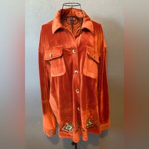 Velvet Button-Up Shirt in Rust Orange